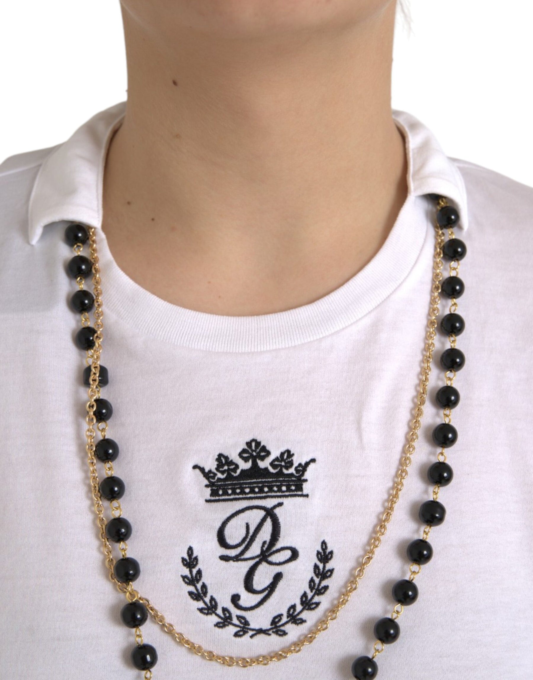 Dolce & Gabbana White Cotton Necklace Short Sleeves T-shirt | Regal Royce