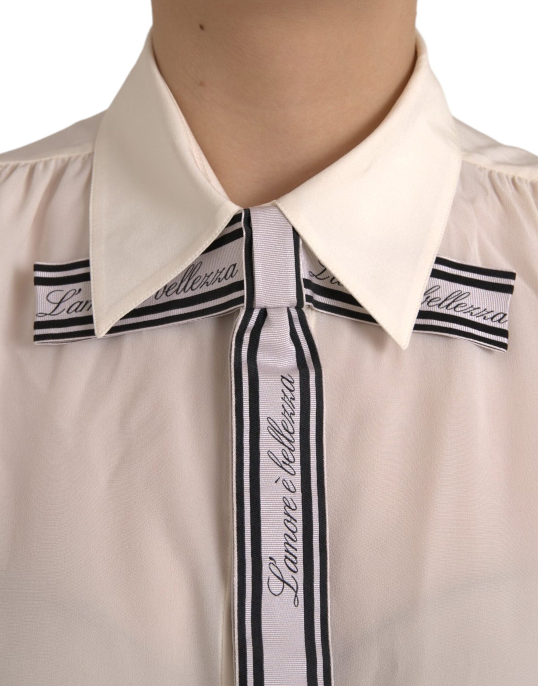 Dolce & Gabbana Off White Long Sleeve Button Down Blouse Top | Regal Royce