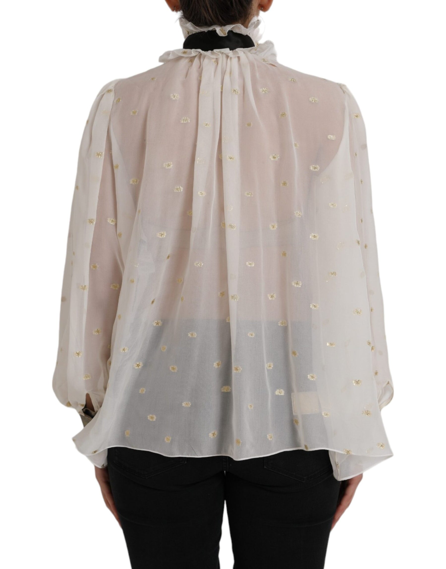 Dolce & Gabbana Off White Silk Blend Ascot Collar Blouse Top | Regal Royce