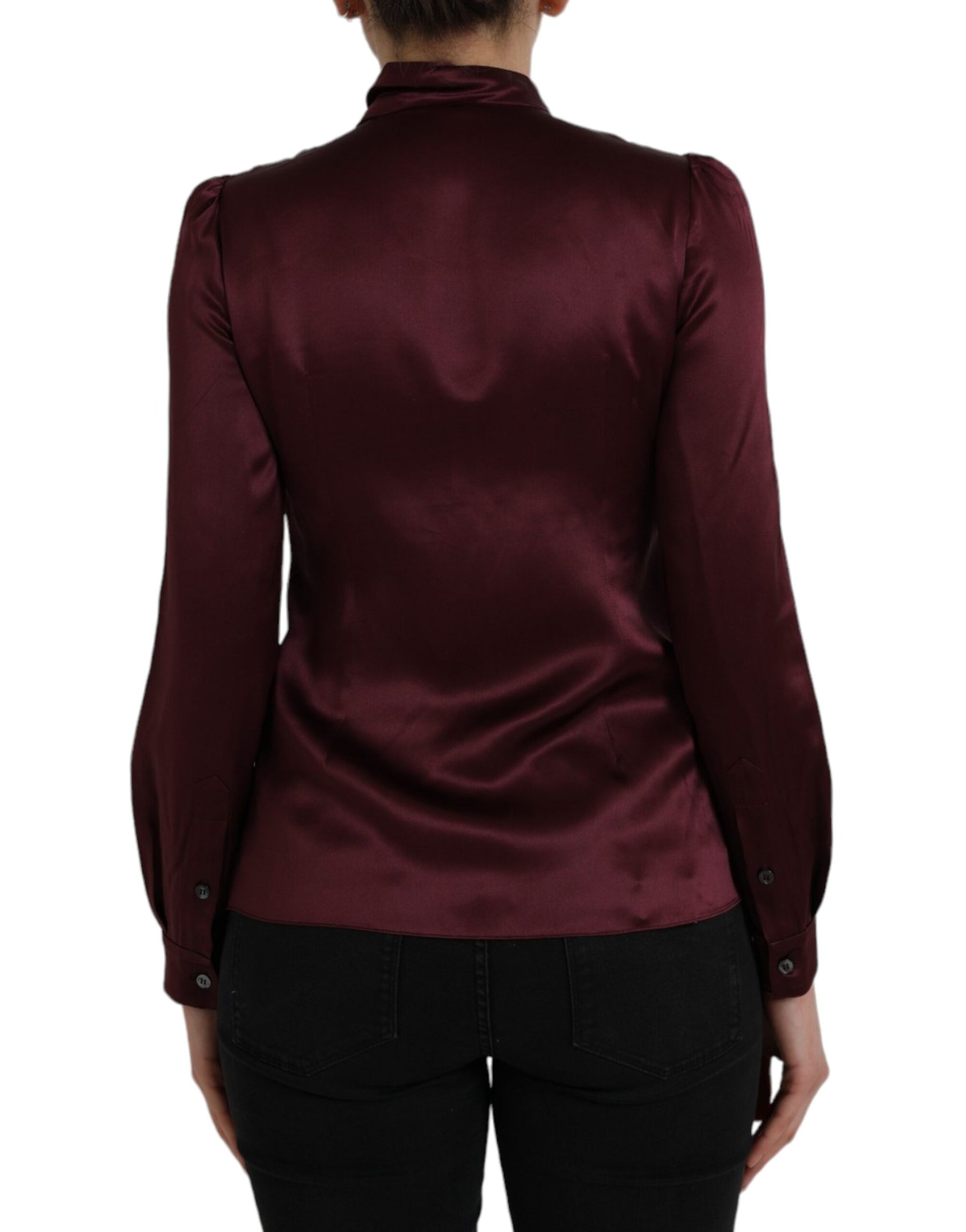 Dolce & Gabbana Maroon Ascot Collar Long Sleeve Top Blouse | Regal Royce