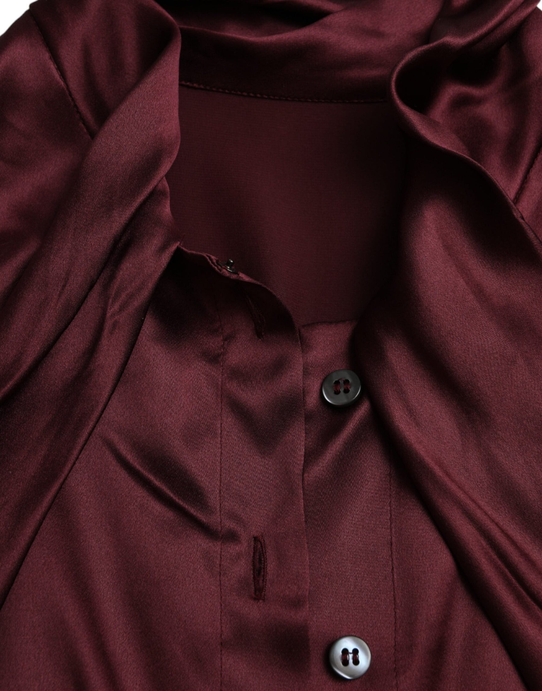Dolce & Gabbana Maroon Ascot Collar Long Sleeve Top Blouse | Regal Royce