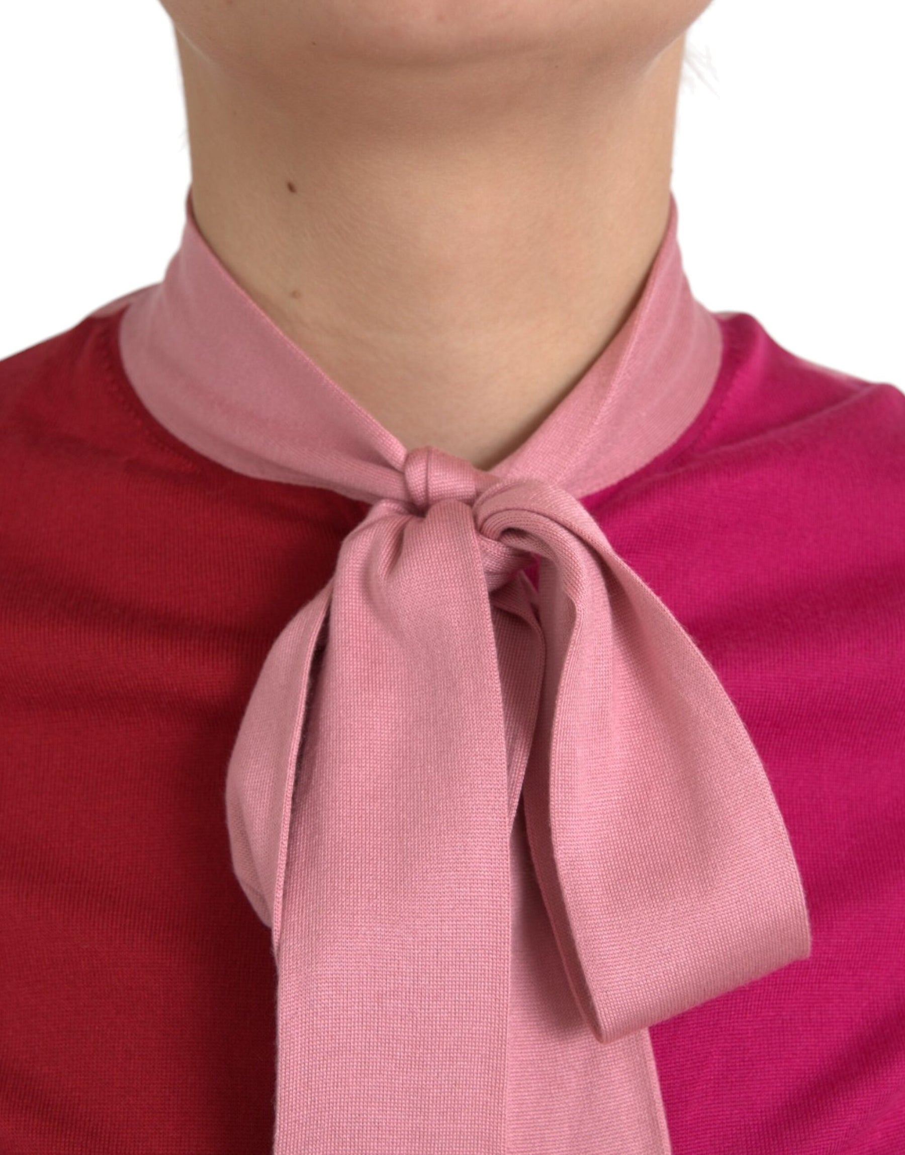 Dolce & Gabbana Pink Short Sleeves Pullover Ascot Collar Top | Regal Royce