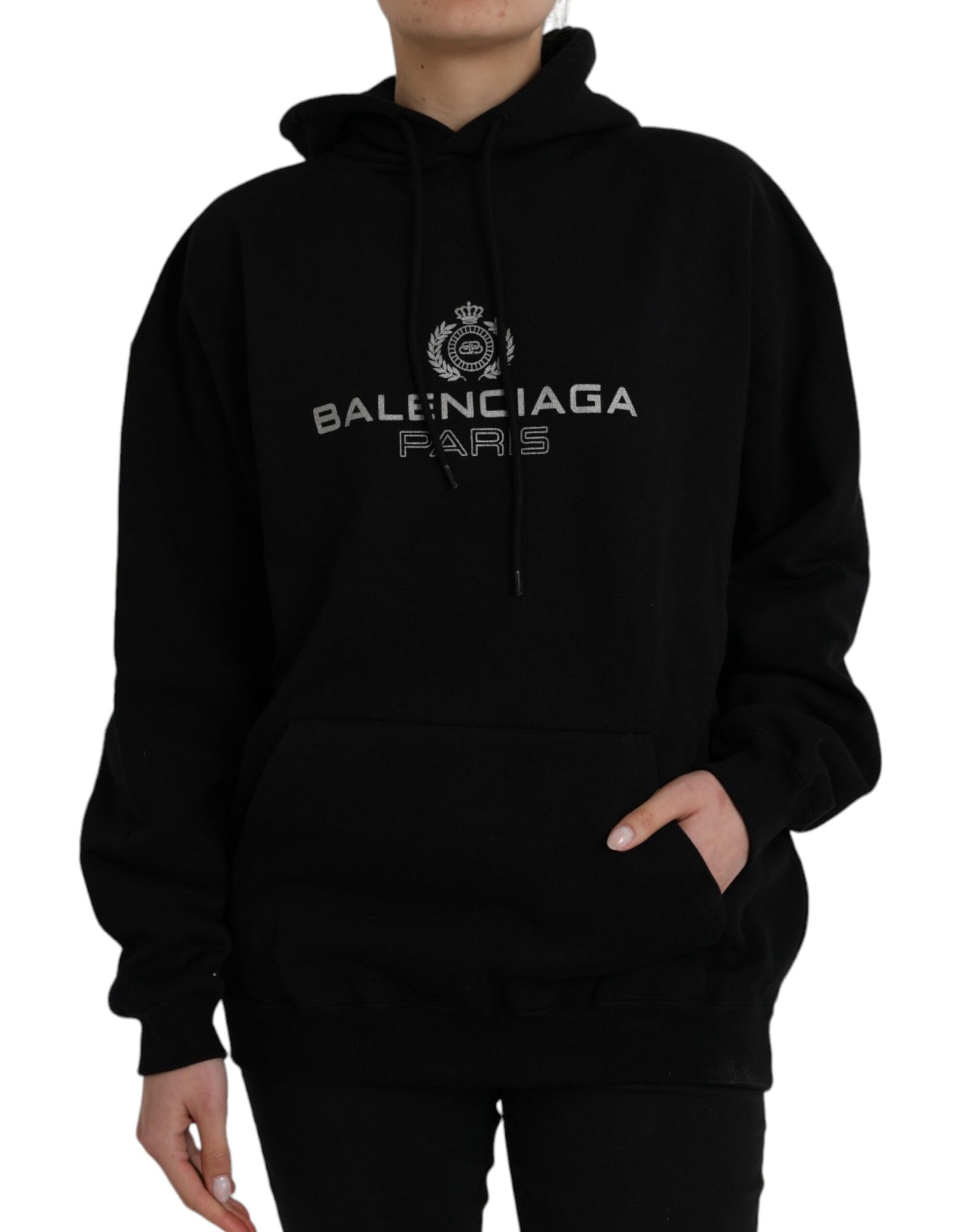 Balenciaga Black Cotton Logo Hooded Pullover Sweatshirt Sweater | Regal Royce