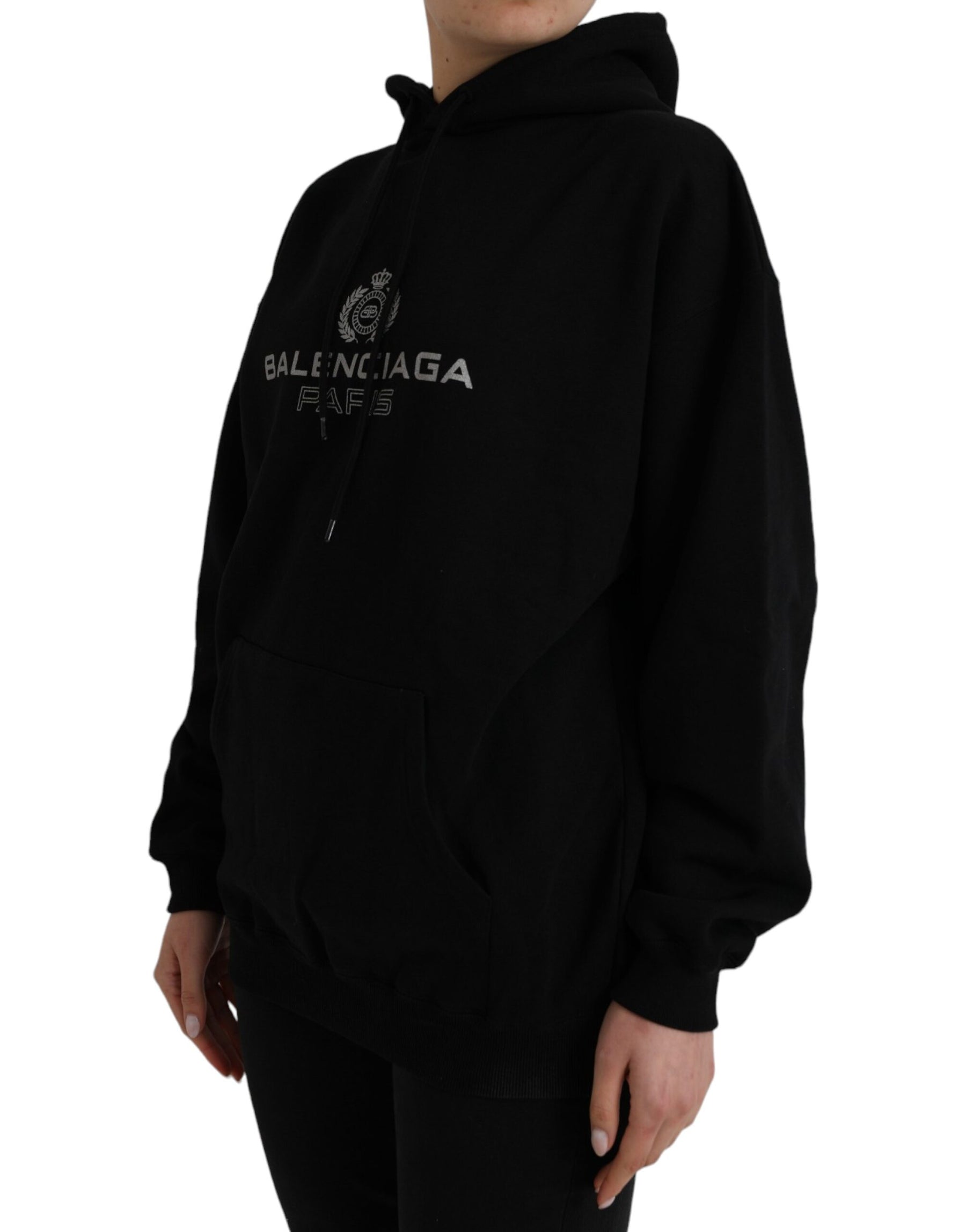 Balenciaga Black Cotton Logo Hooded Pullover Sweatshirt Sweater | Regal Royce