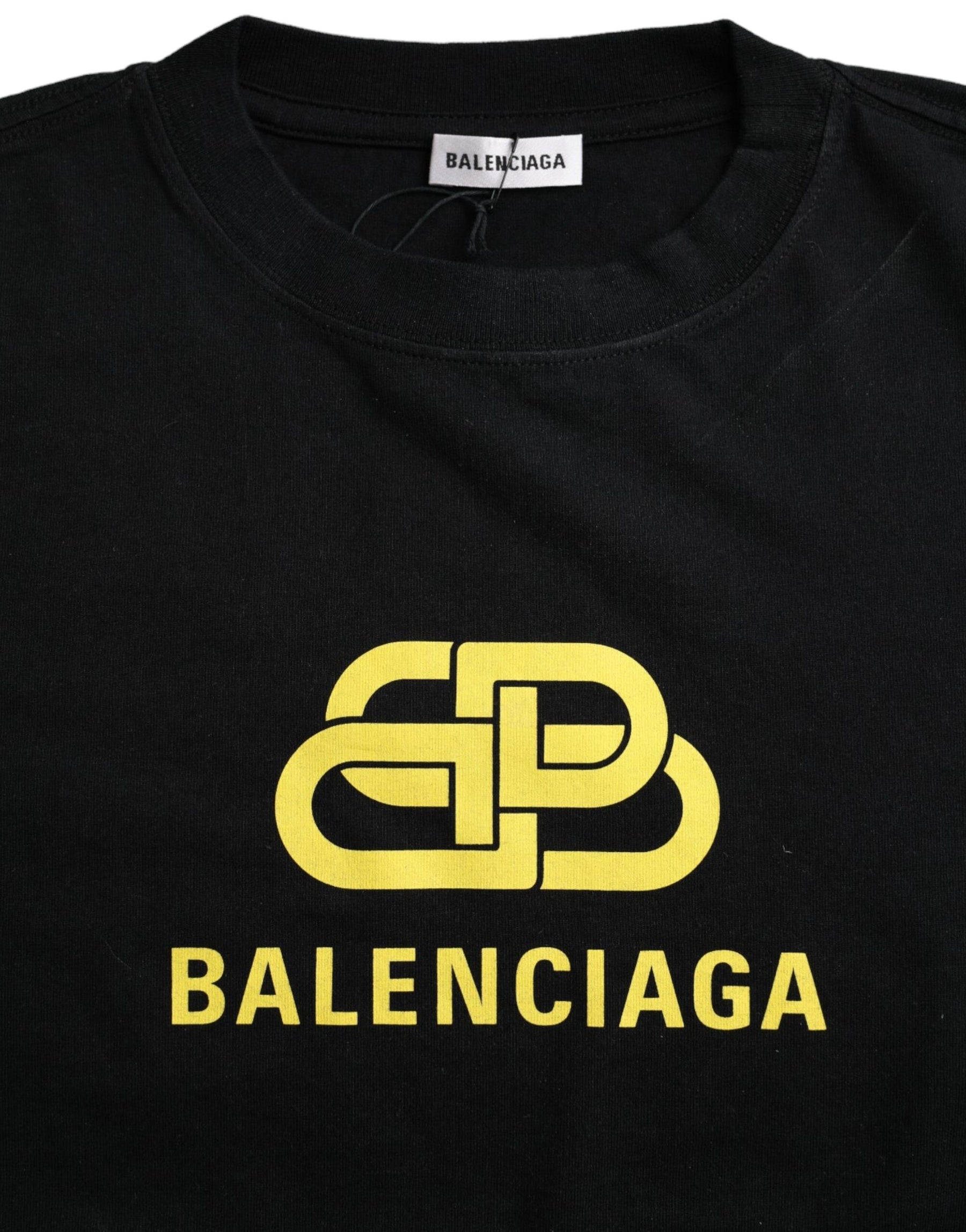 Balenciaga Black Cotton Logo Print Crew Neck Short Sleeves T-shirt | Regal Royce