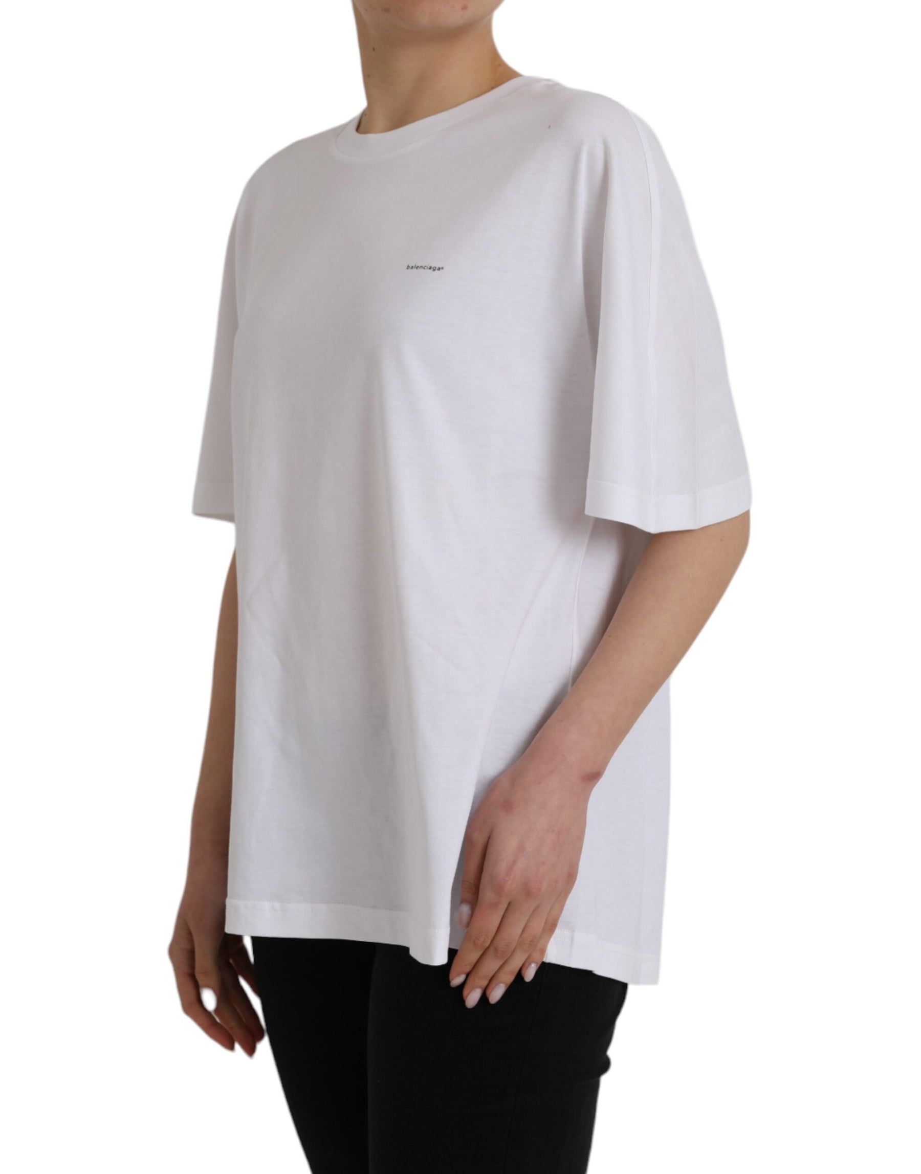 Balenciaga White Cotton Crew Neck Short Sleeves T-shirt | Regal Royce