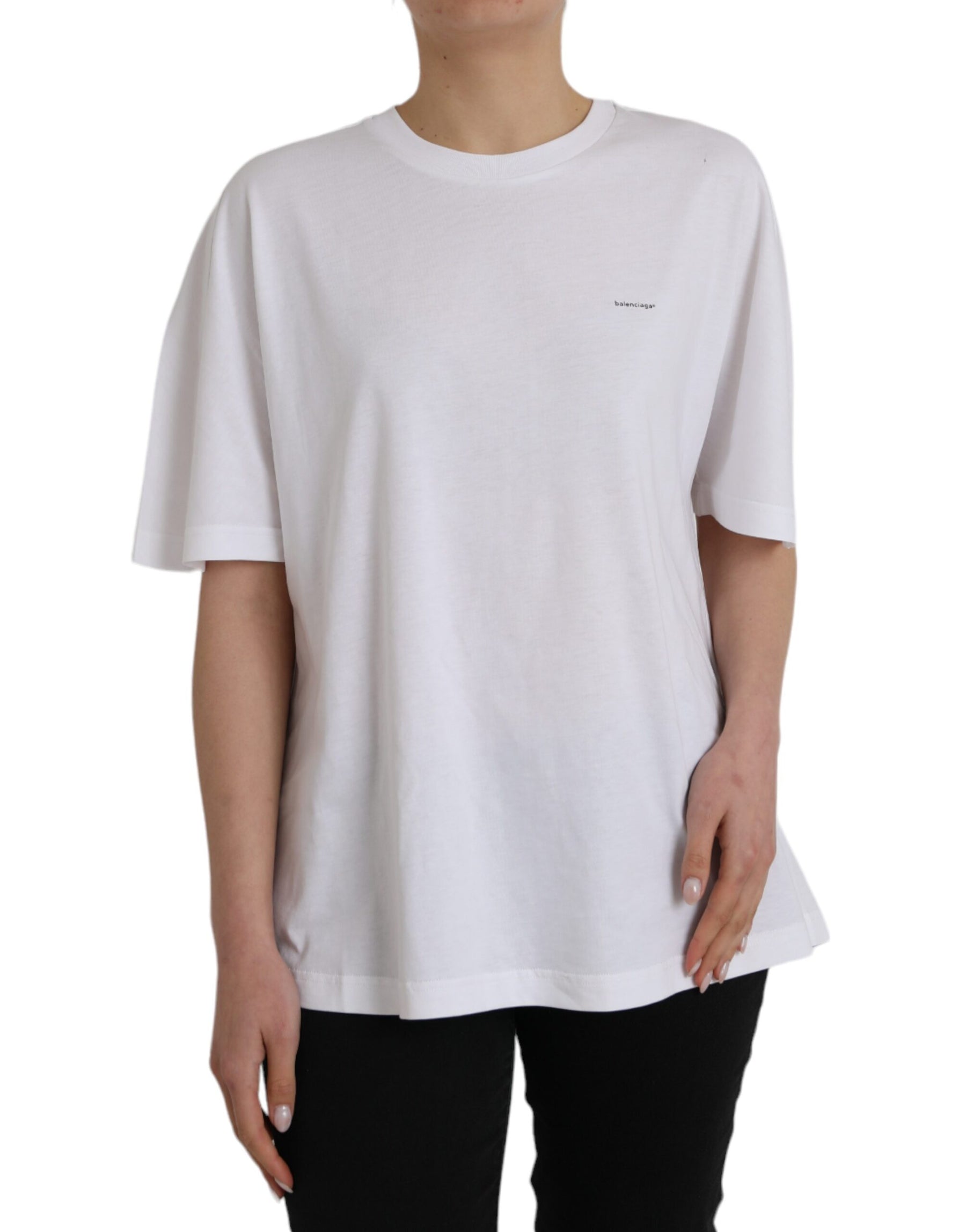 Balenciaga White Cotton Crew Neck Short Sleeves T-shirt | Regal Royce