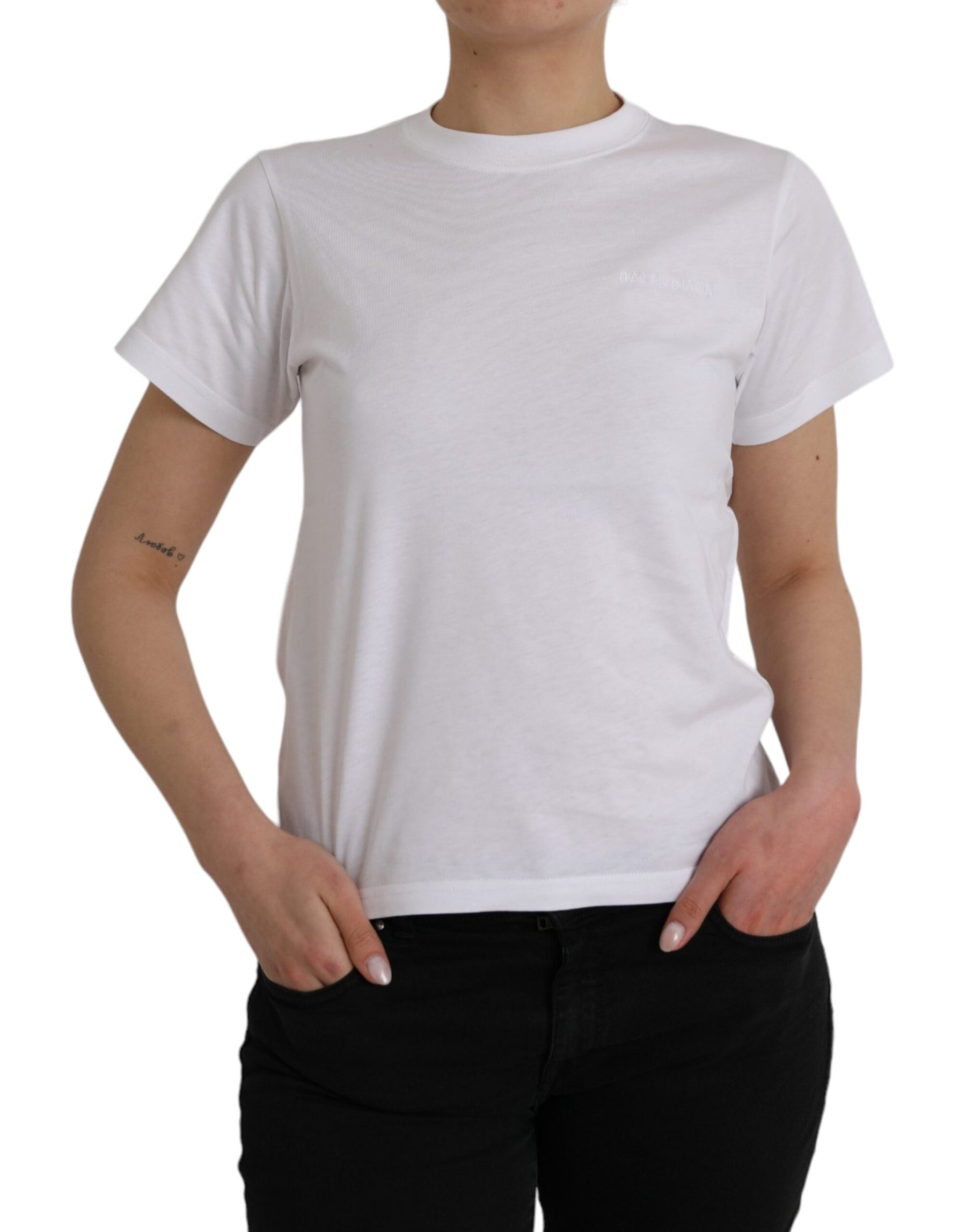Balenciaga White Cotton Crew Neck Short Sleeves T-shirt | Regal Royce