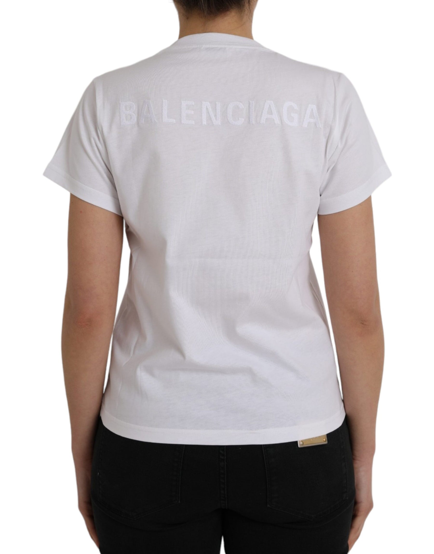 Balenciaga White Cotton Crew Neck Short Sleeves T-shirt | Regal Royce