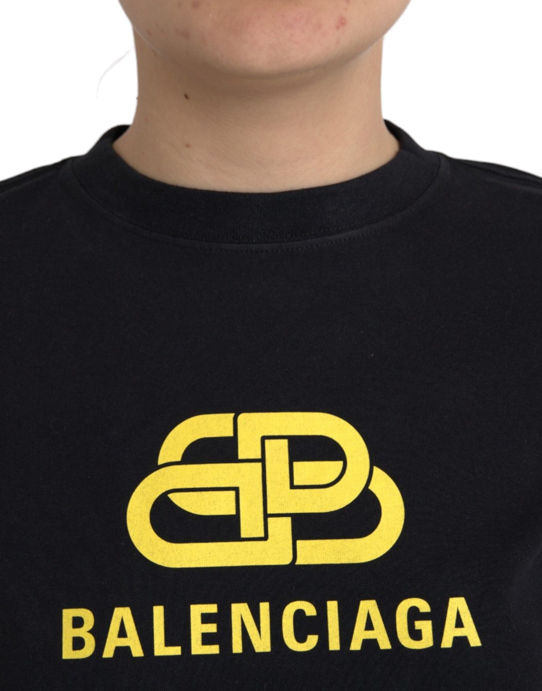 Balenciaga Black Cotton Logo Print Crew Neck Short Sleeves T-shirt | Regal Royce