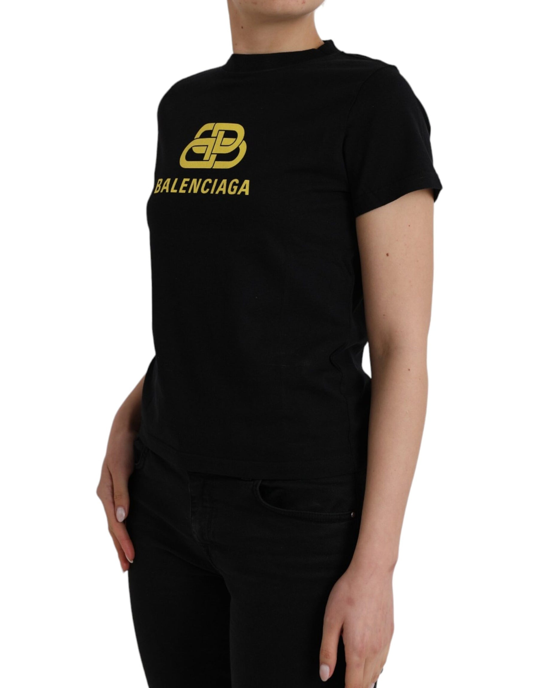 Balenciaga Black Cotton Logo Crew Neck Short Sleeves T-shirt | Regal Royce
