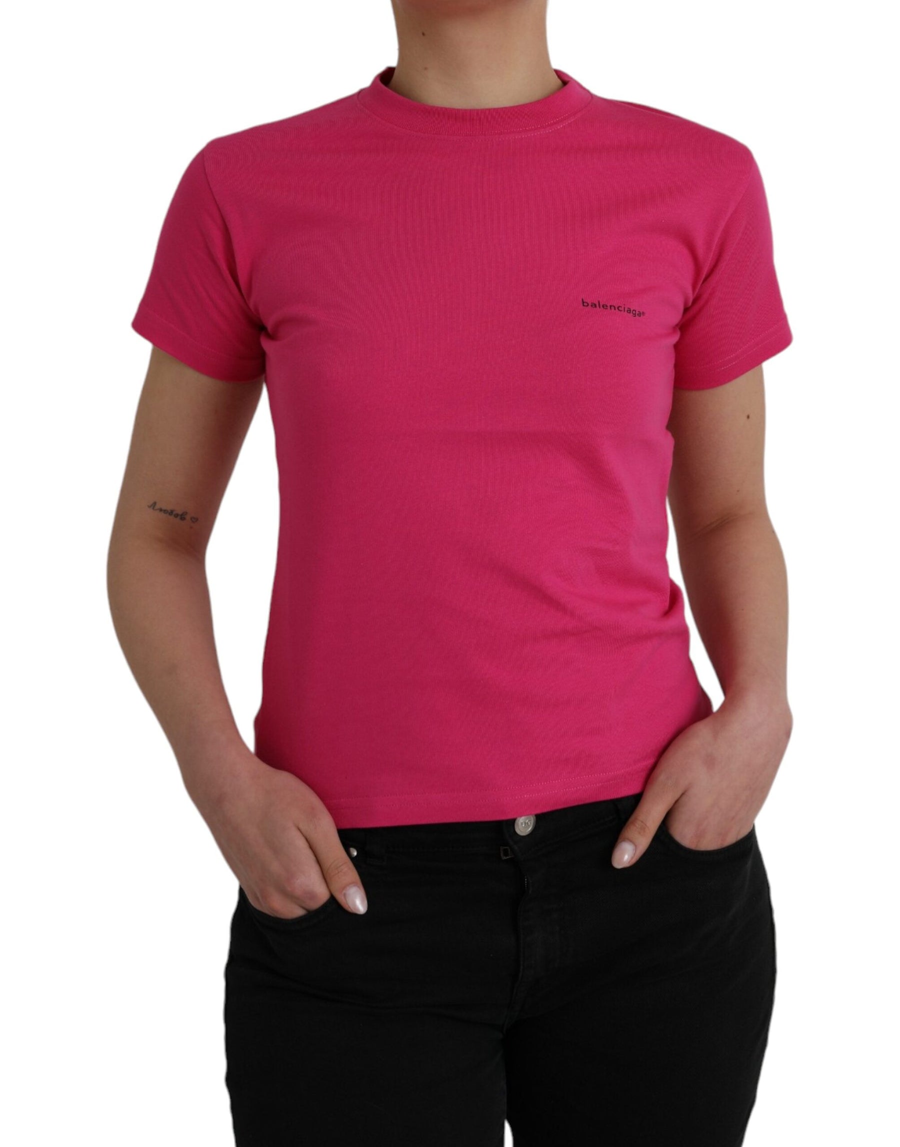 Balenciaga Pink Cotton Crew Neck Short Sleeves Tee Top T-shirt | Regal Royce
