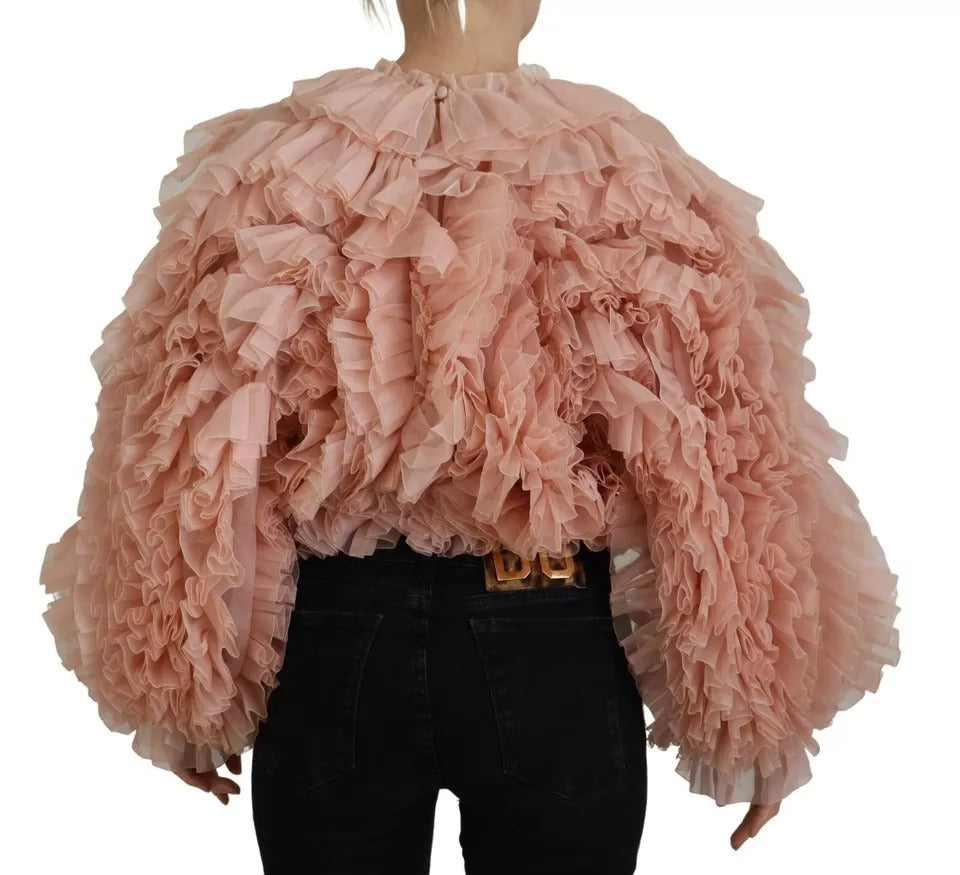Dolce & Gabbana Pink Ruffles Long Sleeves Pullover Sweater | Regal Royce
