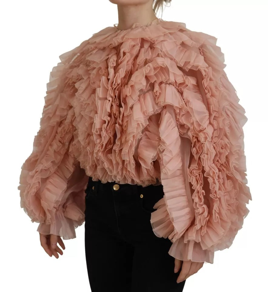 Dolce & Gabbana Pink Ruffles Long Sleeves Pullover Sweater | Regal Royce