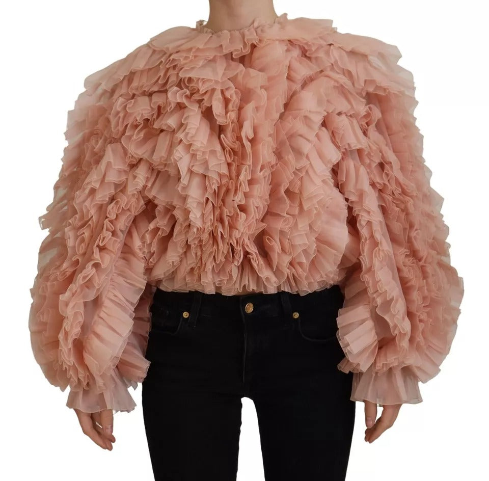 Dolce & Gabbana Pink Ruffles Long Sleeves Pullover Sweater | Regal Royce