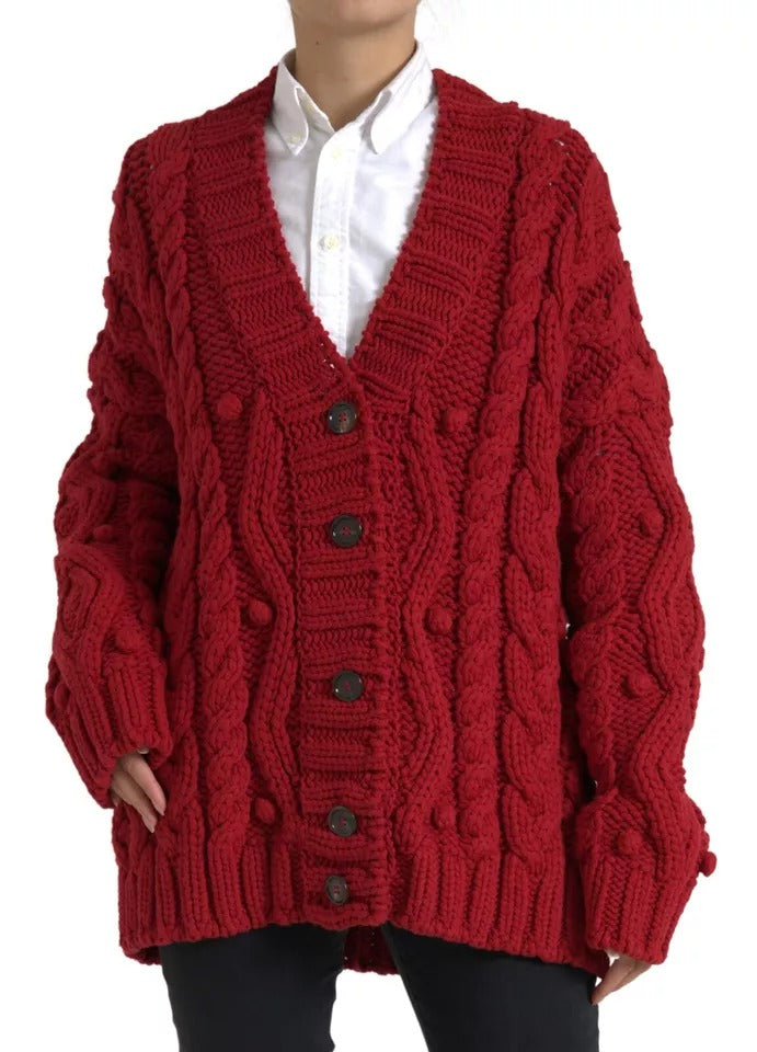 Dolce & Gabbana Red Wool Knit Button Down Cardigan Sweater | Regal Royce