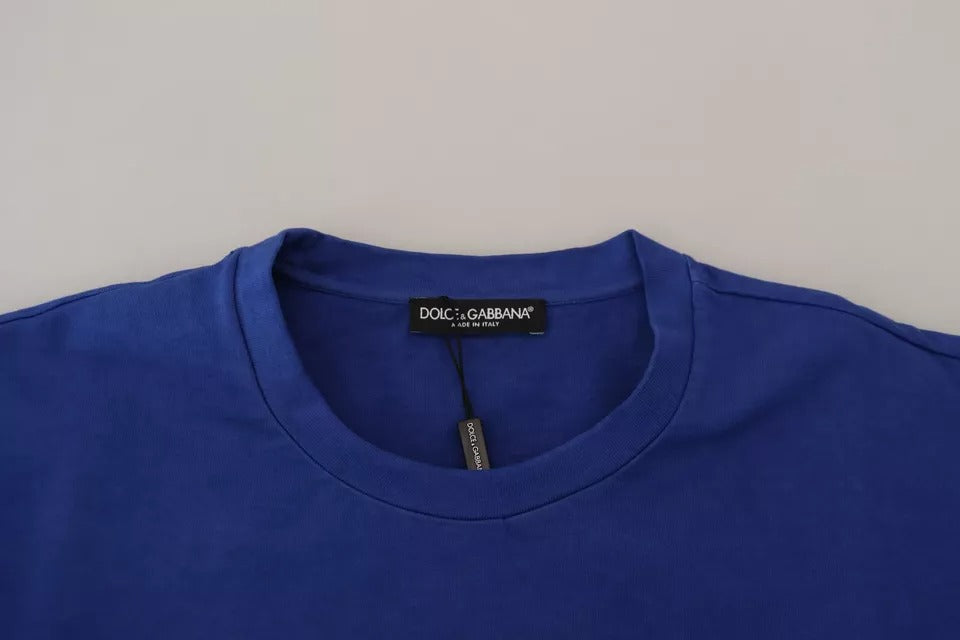 Dolce & Gabbana Blue Logo Print Crewneck Cotton T-shirt | Regal Royce