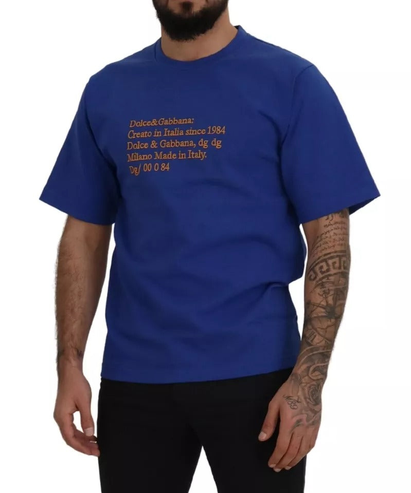 Dolce & Gabbana Blue Logo Print Crewneck Cotton T-shirt | Regal Royce