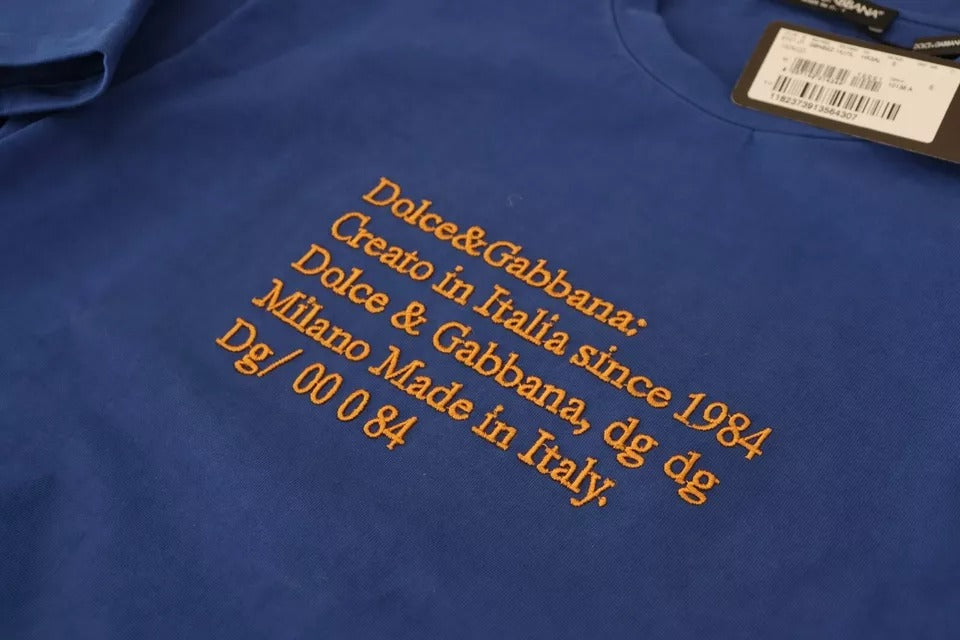 Dolce & Gabbana Blue Logo Print Crewneck Cotton T-shirt | Regal Royce