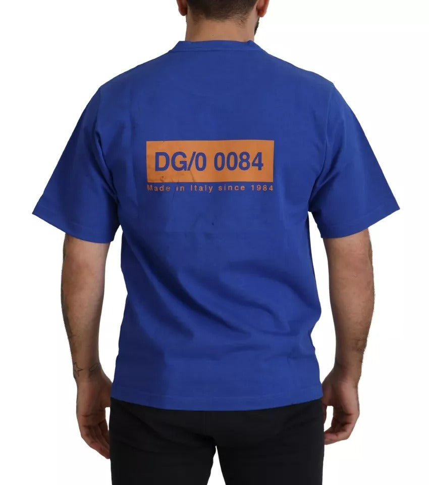 Dolce & Gabbana Blue Logo Print Crewneck Cotton T-shirt | Regal Royce