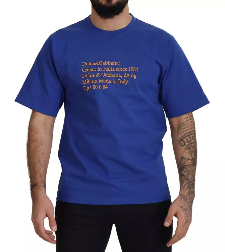 Dolce & Gabbana Blue Logo Print Crewneck Cotton T-shirt | Regal Royce