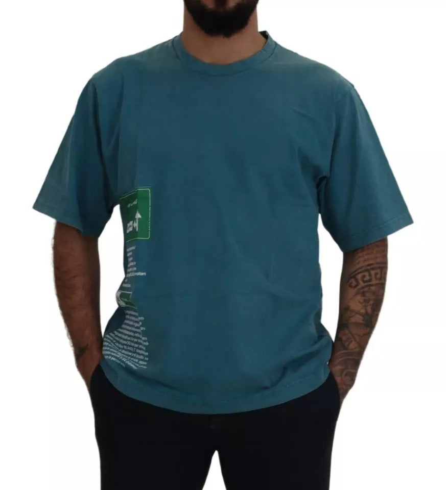 Dolce & Gabbana Blue Logo Print Crewneck Tee Cotton T-shirt | Regal Royce