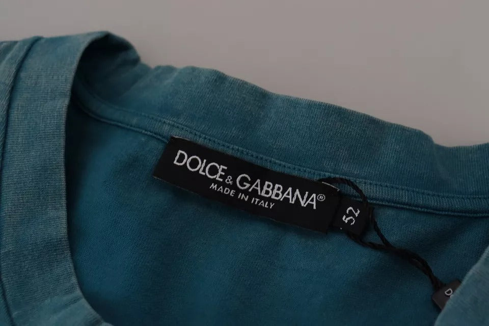 Dolce & Gabbana Blue Logo Print Crewneck Tee Cotton T-shirt | Regal Royce