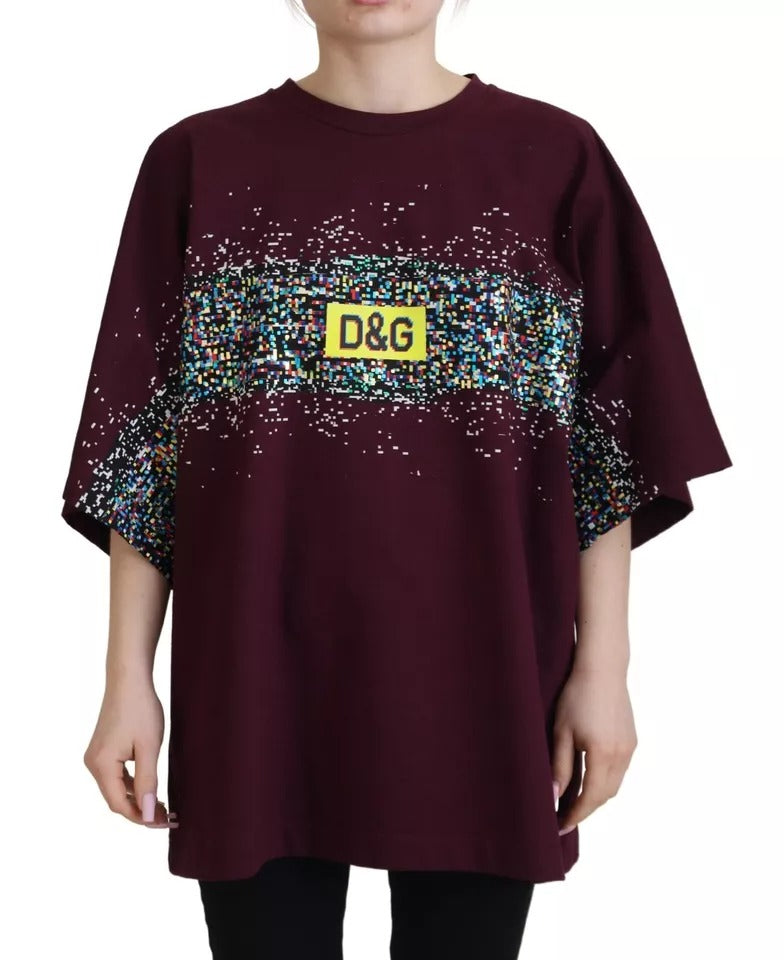 Dolce & Gabbana Bordeaux D&G Print Round Neck Cotton T-shirt | Regal Royce