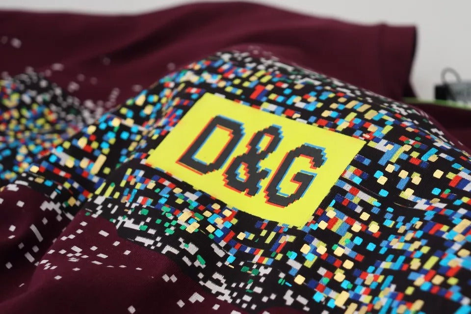 Dolce & Gabbana Bordeaux D&G Print Round Neck Cotton T-shirt | Regal Royce