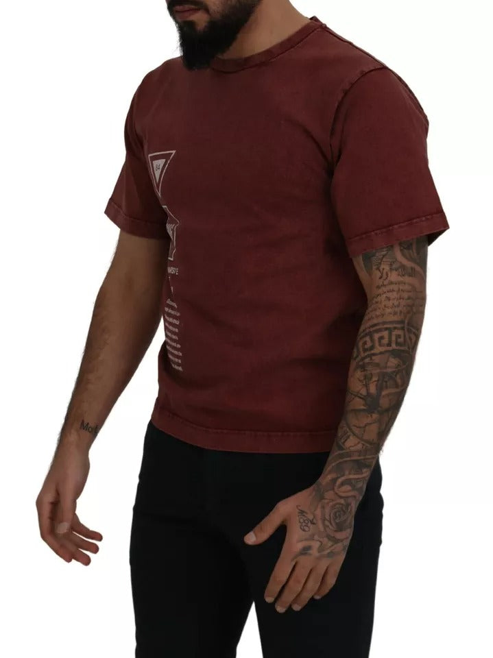 Dolce & Gabbana Maroon Printed Crewneck Tee Cotton T-shirt | Regal Royce