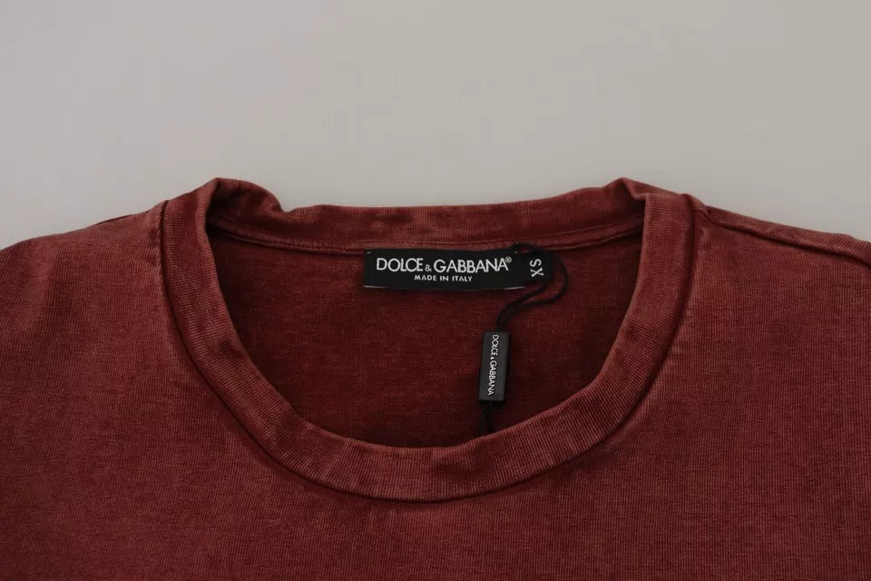 Dolce & Gabbana Maroon Printed Crewneck Tee Cotton T-shirt | Regal Royce
