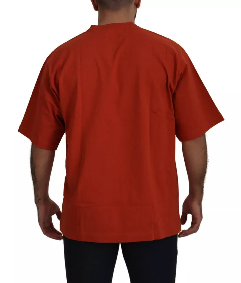 Dolce & Gabbana Red Logo Embroidery Crewneck Cotton T-shirt | Regal Royce