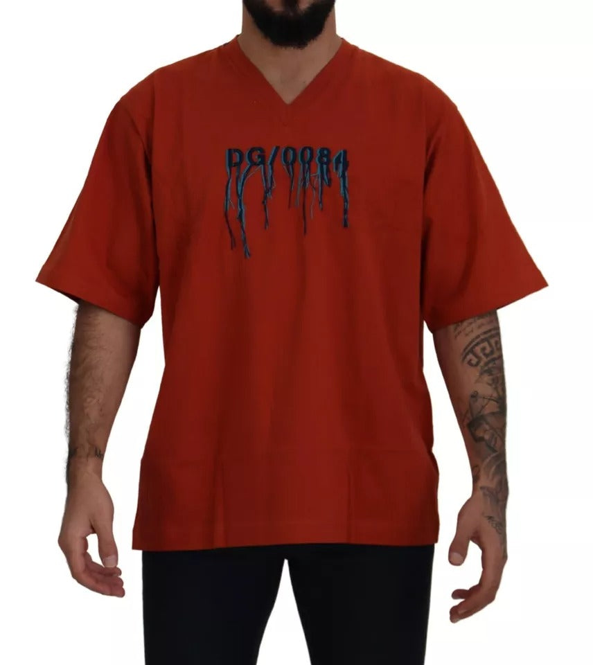 Dolce & Gabbana Red Logo Embroidery Crewneck Cotton T-shirt | Regal Royce