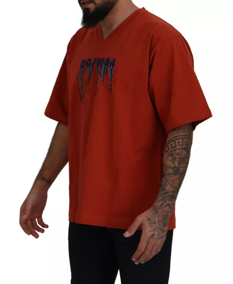 Dolce & Gabbana Red Logo Embroidery Crewneck Cotton T-shirt | Regal Royce