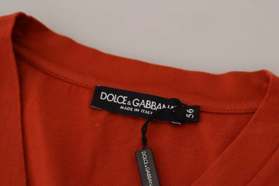 Dolce & Gabbana Red Logo Embroidery Crewneck Cotton T-shirt | Regal Royce