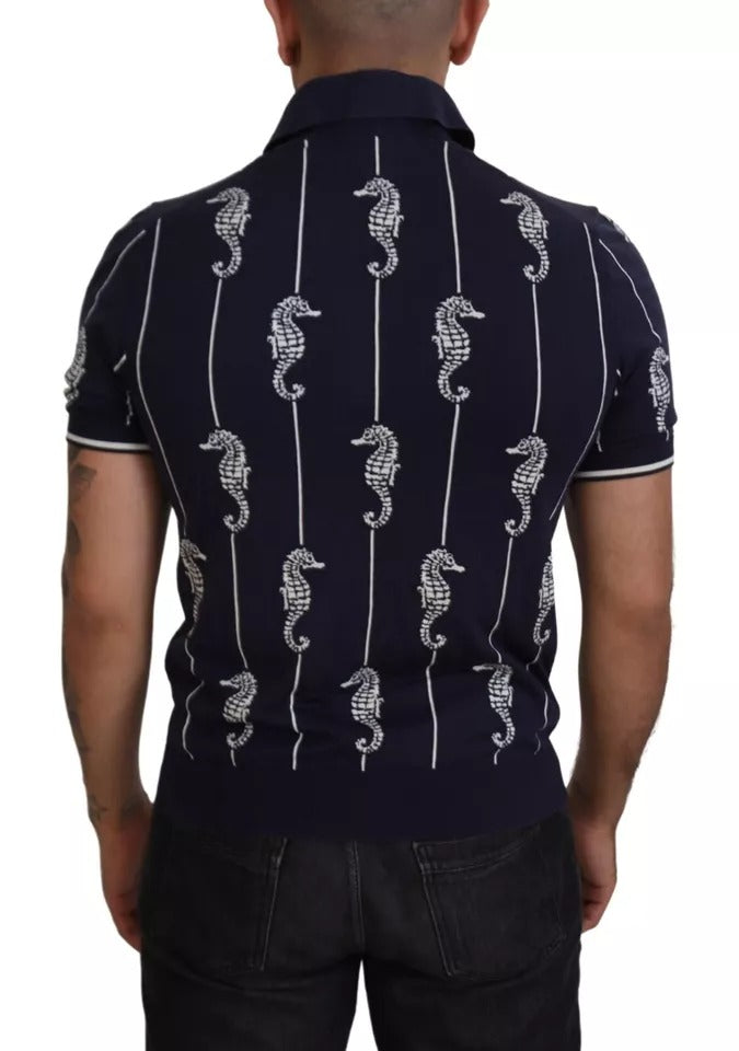 Dolce & Gabbana Dark Blue Sea Horse Collared Polo T-shirt | Regal Royce