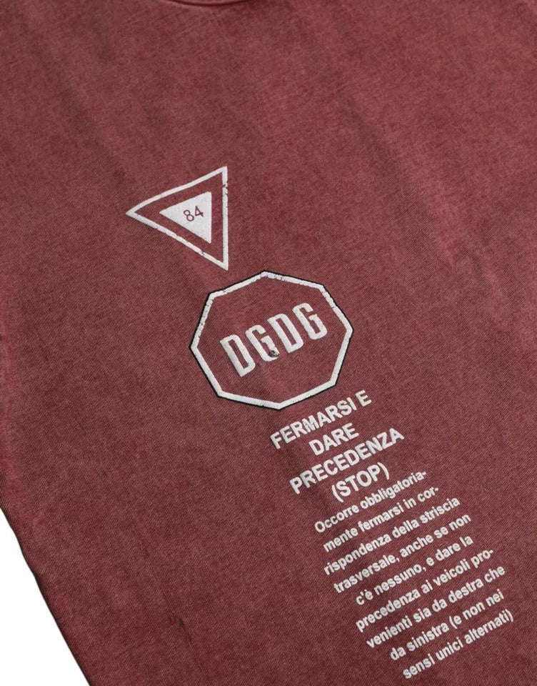 Dolce & Gabbana Maroon Print Round Neck Short Sleeves T-shirt | Regal Royce