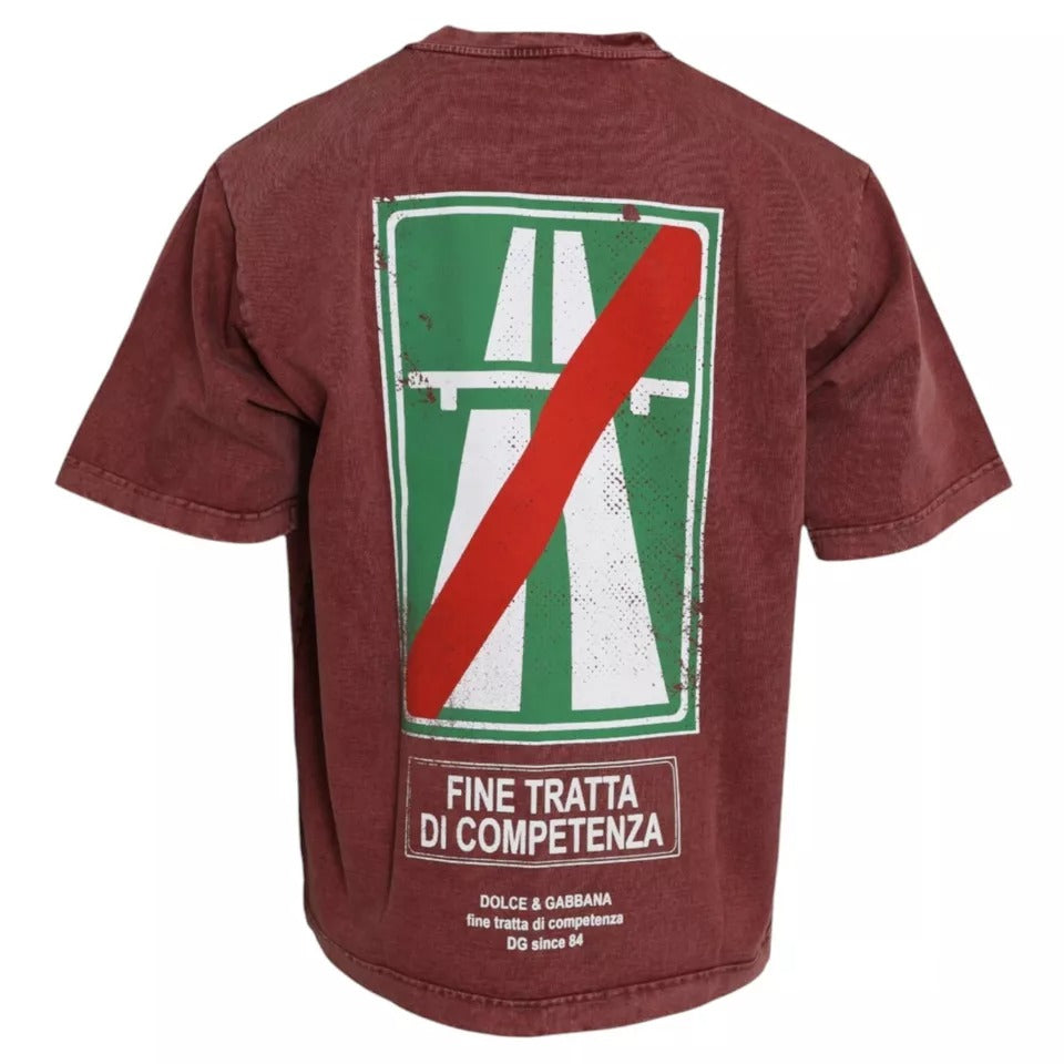 Dolce & Gabbana Maroon Print Round Neck Short Sleeves T-shirt | Regal Royce