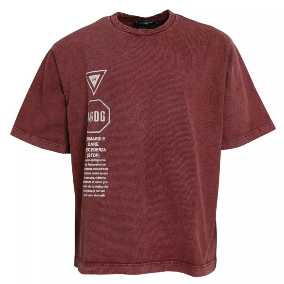 Dolce & Gabbana Maroon Print Round Neck Short Sleeves T-shirt | Regal Royce