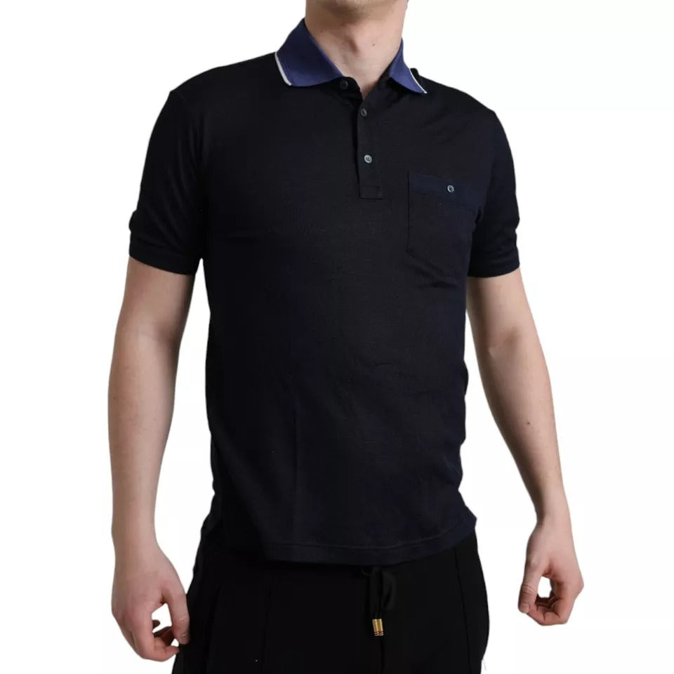 Dolce & Gabbana Polo Navy Blue Collared Silk Men T-shirt | Regal Royce