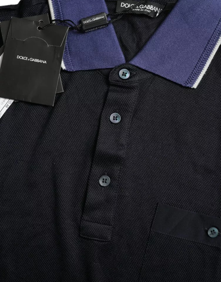 Dolce & Gabbana Polo Navy Blue Collared Silk Men T-shirt | Regal Royce