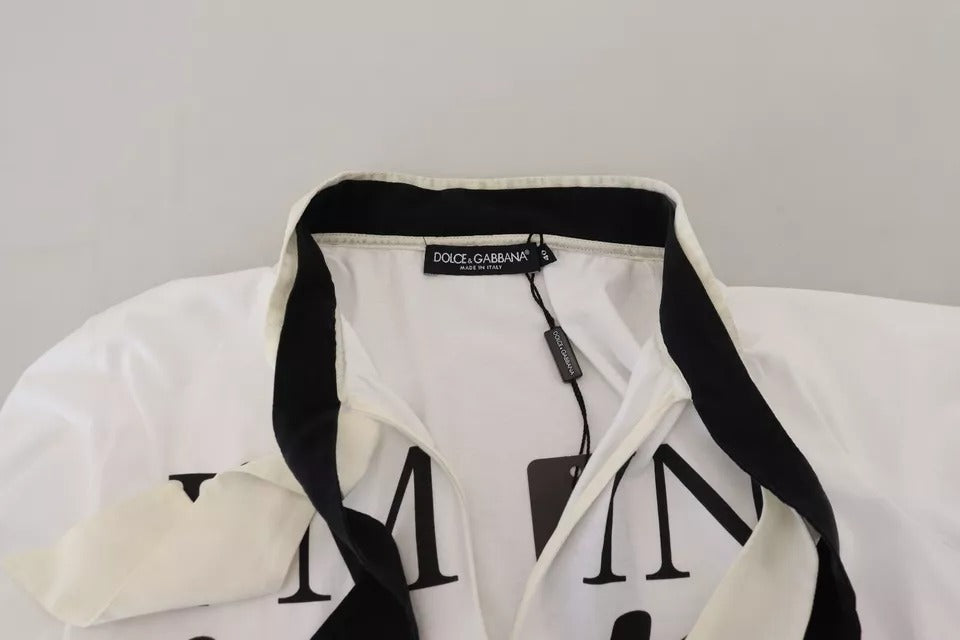 Dolce & Gabbana White Cotton Printed Ascot Collared T-shirt | Regal Royce