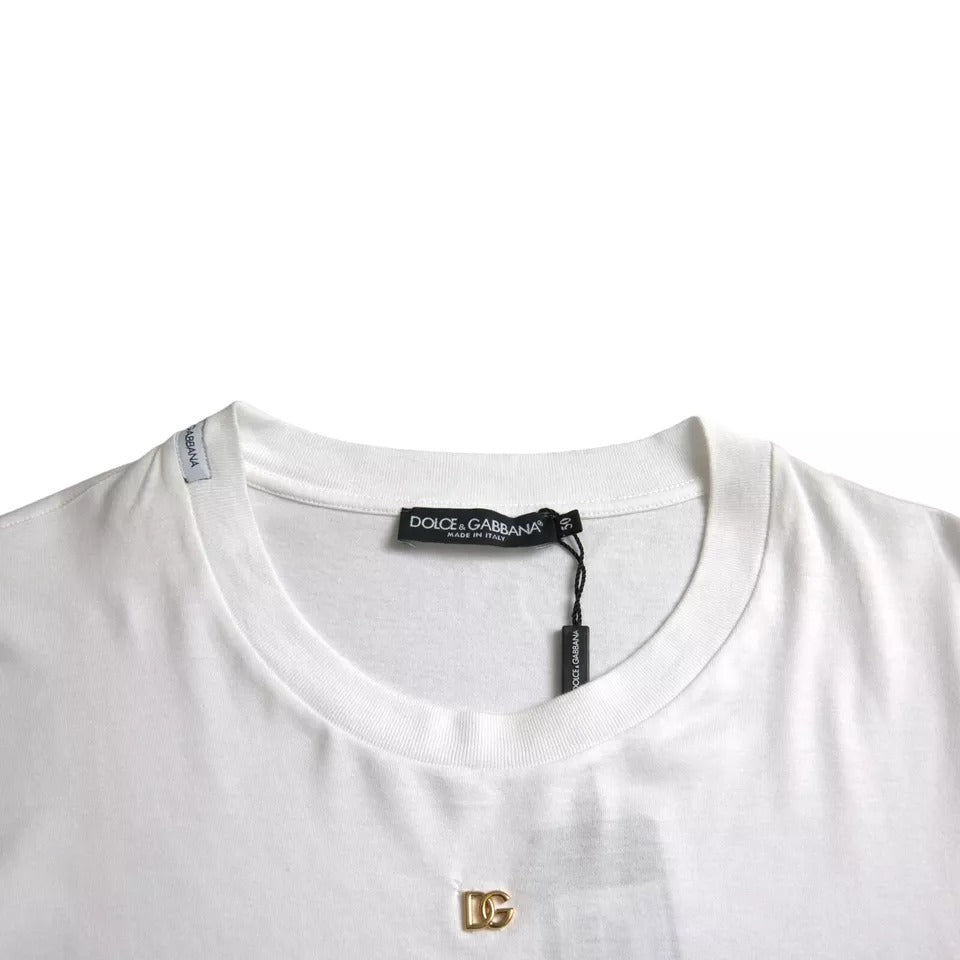 Dolce & Gabbana White Logo Cotton Round Neck Short Sleeves T-shirt | Regal Royce