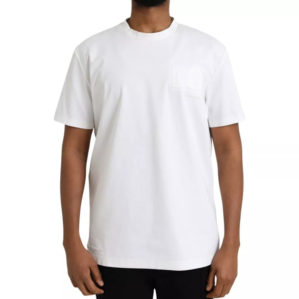 Dolce & Gabbana White Logo Embossed Cotton Crewneck T-shirt | Regal Royce