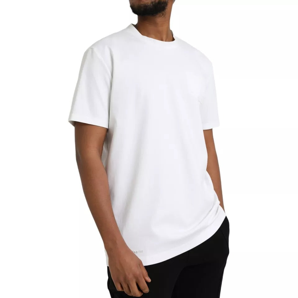 Dolce & Gabbana White Logo Embossed Cotton Crewneck T-shirt | Regal Royce