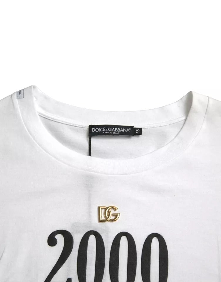 Dolce & Gabbana White Slogan Print Lacing Detailed T-shirt | Regal Royce
