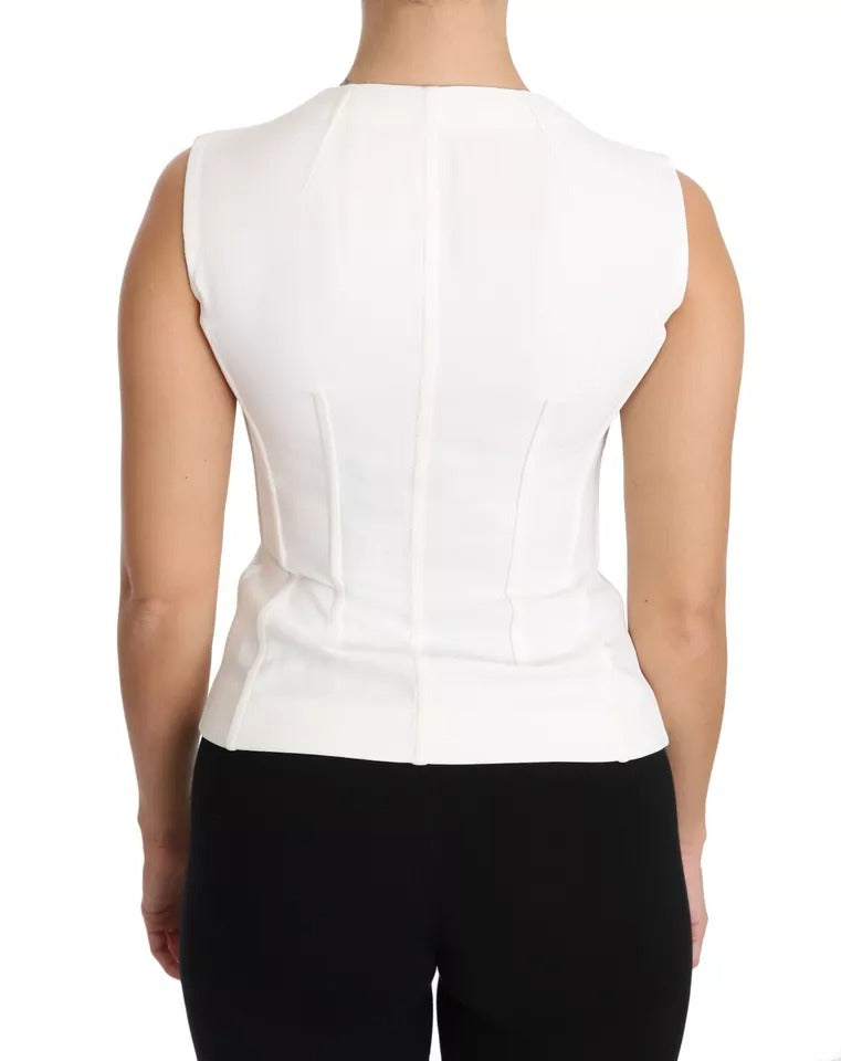 Dolce & Gabbana White Striped Cotton Sleeveless Top T-shirt | Regal Royce