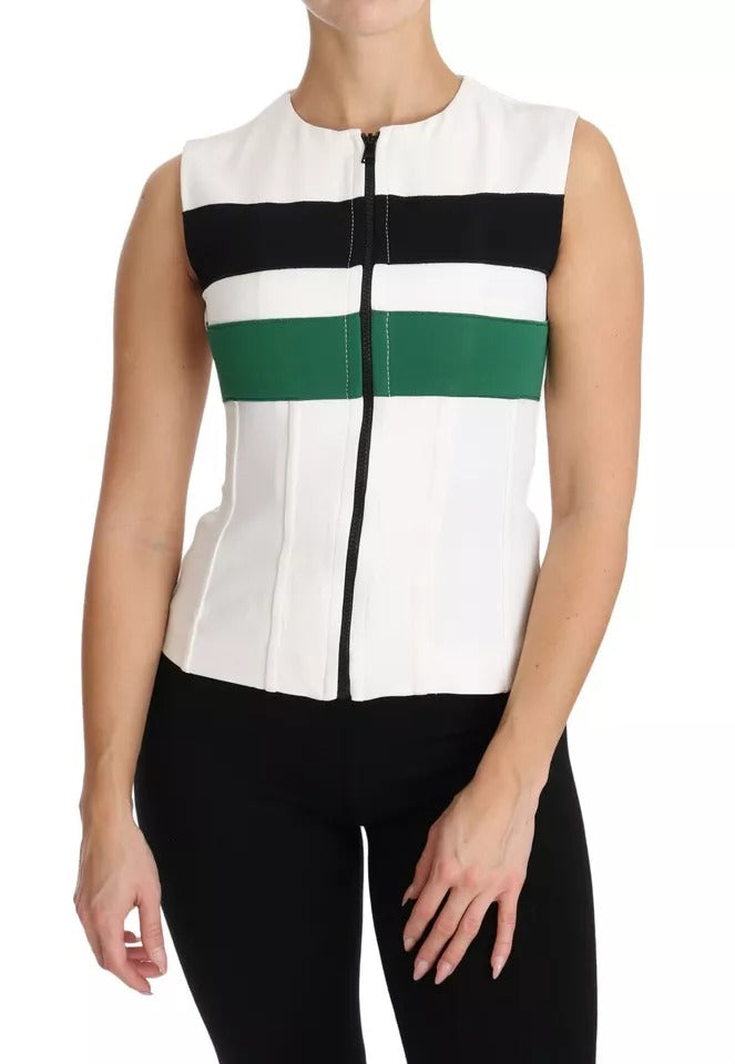 Dolce & Gabbana White Striped Cotton Sleeveless Top T-shirt | Regal Royce