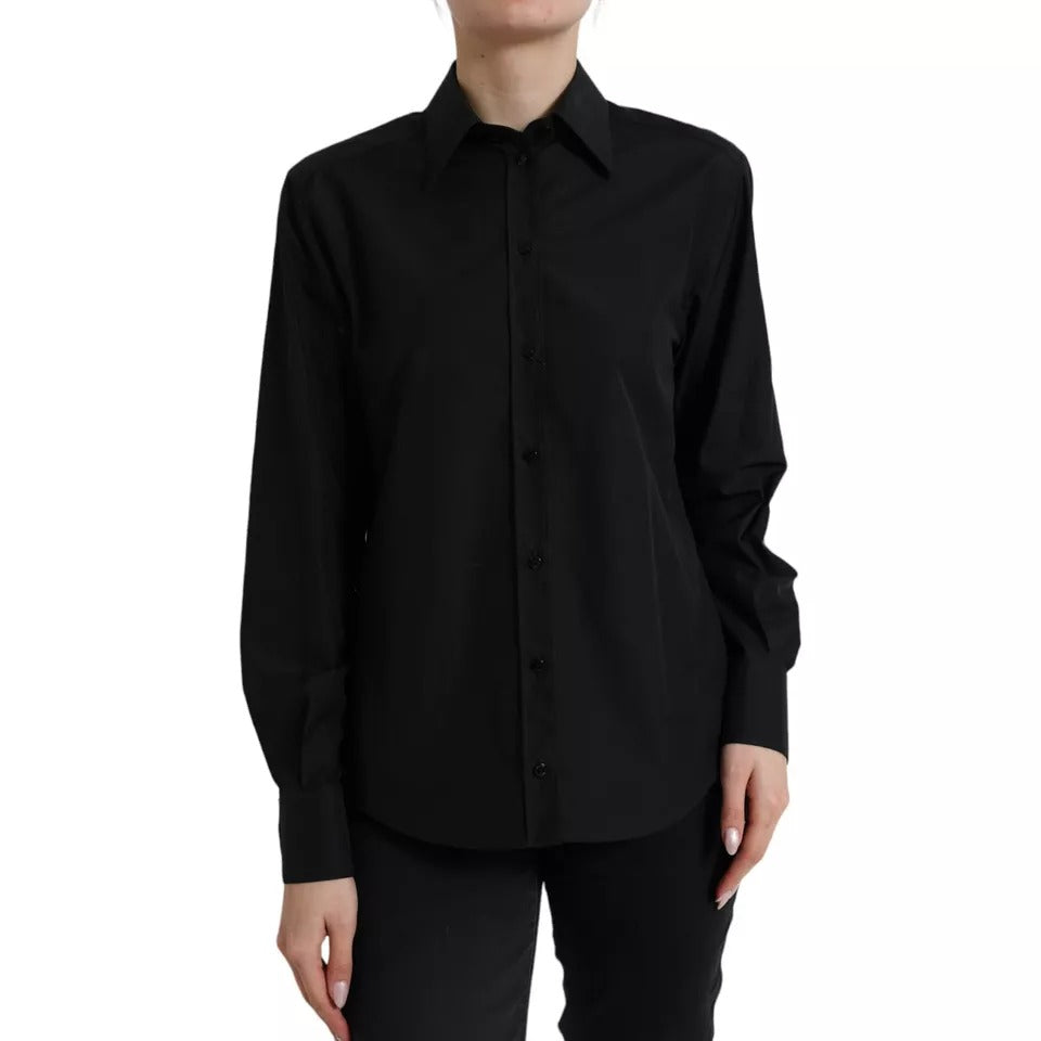 Dolce & Gabbana Black Cotton Collared Formal Dress Shirt Top | Regal Royce