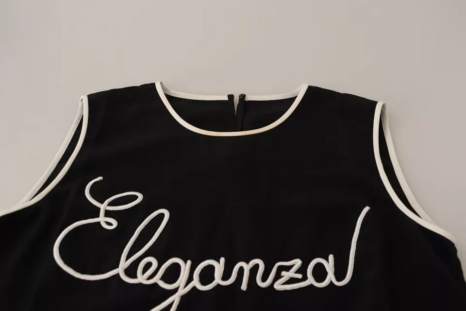 Dolce & Gabbana Black Silk Eleganza Print Sleeveless Tank Top | Regal Royce